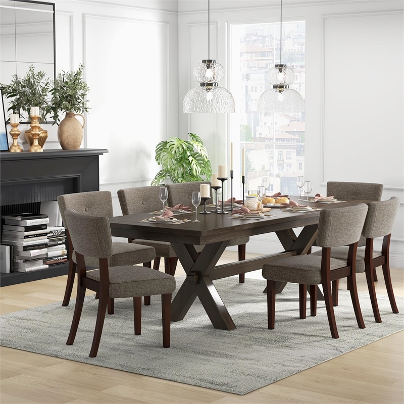 ACME Drake Upholstered Fabric Side Chair in Gray and Espresso Set of 2