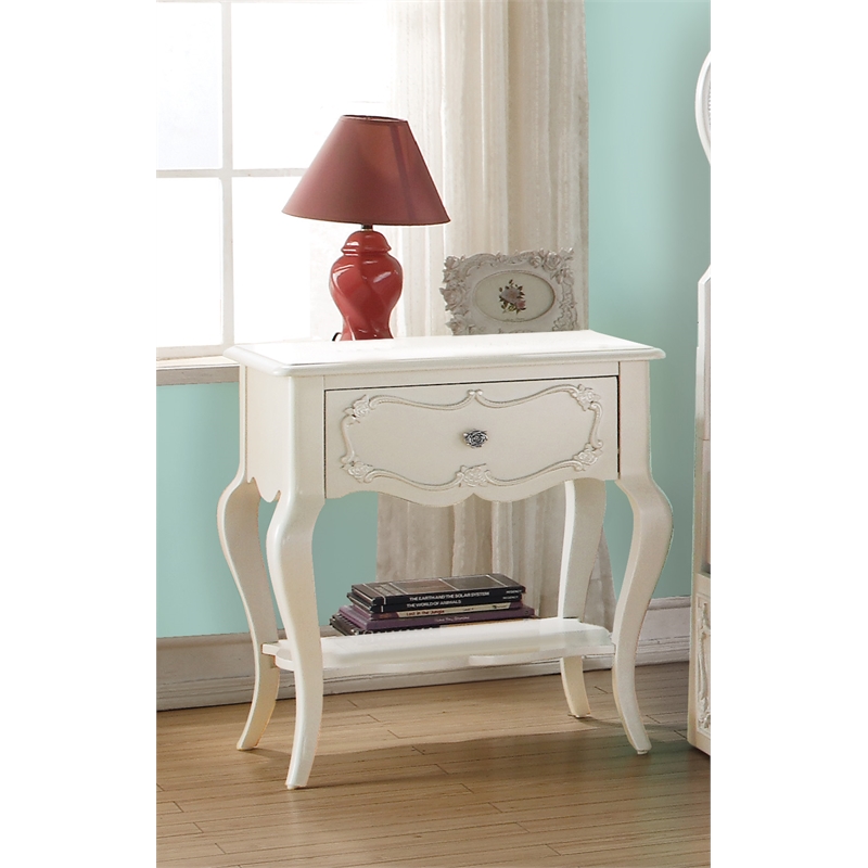 ACME Edalene 1-Drawer Wooden Nightstand with Bottom Shelf in Pearl White