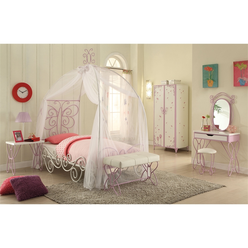 ACME Priya II Upholstered Bench with Metal Tube in White and Light Purple