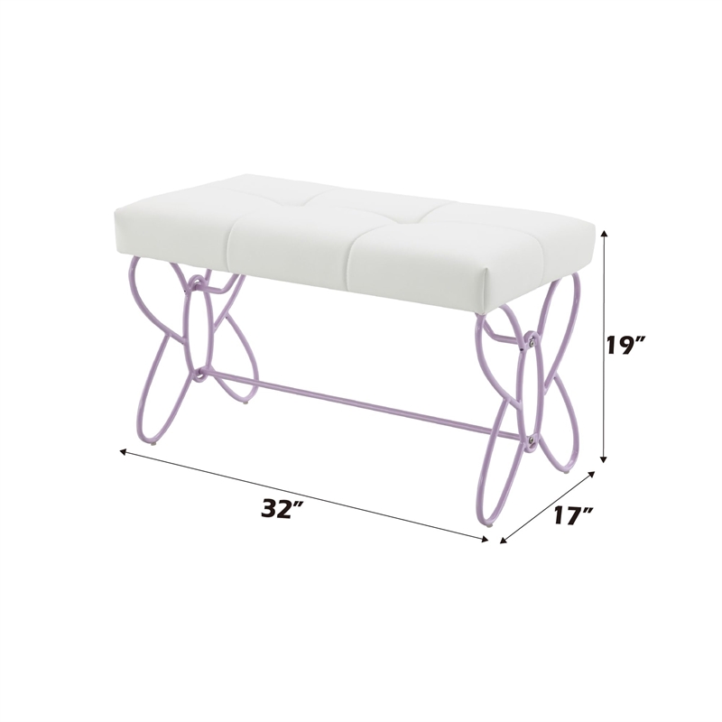 ACME Priya II Upholstered Bench with Metal Tube in White and Light Purple