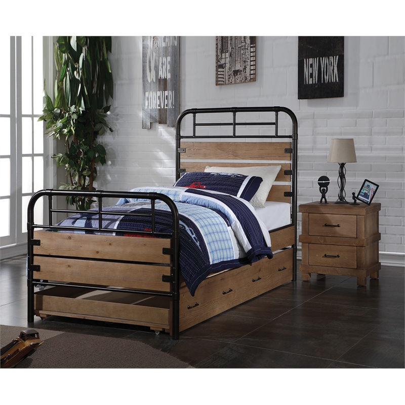 ACME Adams Wood Twin Trundle with 4 Caster Wheels in Antique Oak Wood