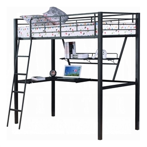 ACME Senon Metal Frame Twin Loft Bed with Desk in Black and Silver