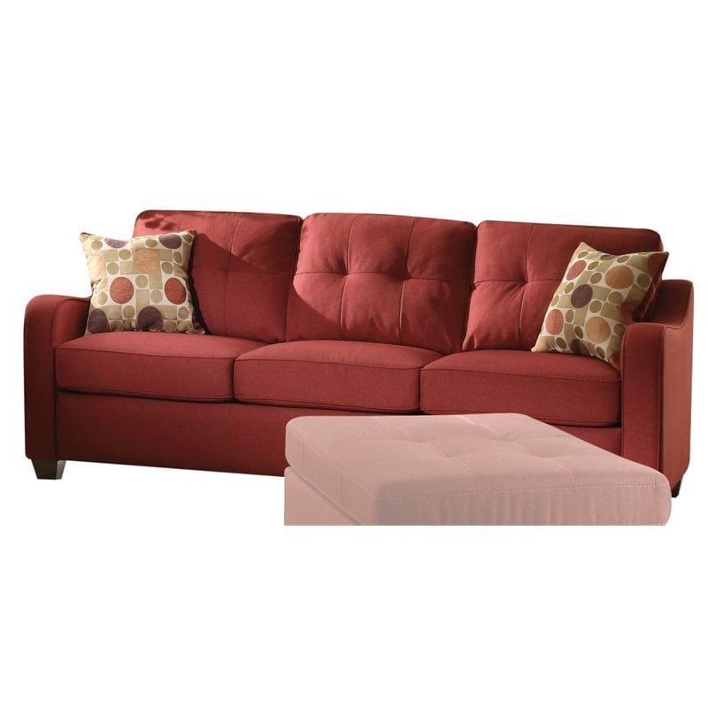 ACME Cleavon II Linen Fabric Tufted Sofa in Red