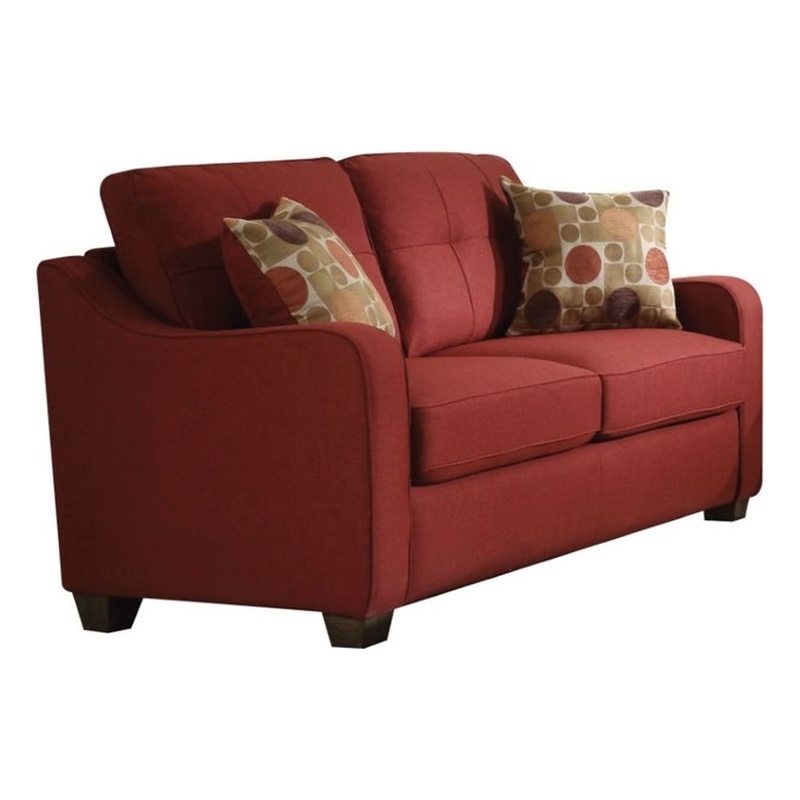 ACME Cleavon II Linen Fabric Tufted Loveseat in Red