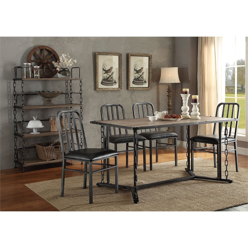 ACME Jodie Faux Leather Upholstered Side Chair in Antique Black Set of 2