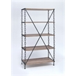 ACME Jodie Rectangular 4-Shelf Metal Bookcase in Rustic Oak and Antique Black