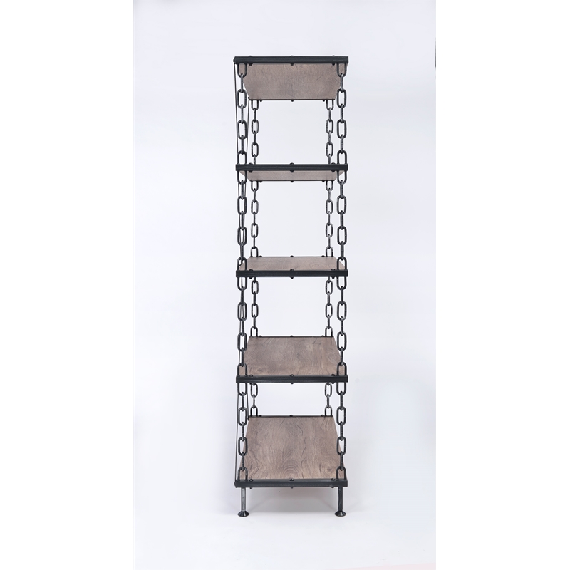 ACME Jodie Rectangular 4-Shelf Metal Bookcase in Rustic Oak and Antique Black