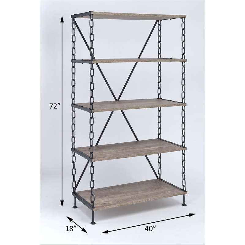 ACME Jodie Rectangular 4-Shelf Metal Bookcase in Rustic Oak and Antique Black