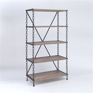 acme jodie rectangular 4-shelf metal bookcase in rustic oak and antique black