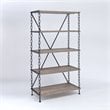 ACME Jodie Rectangular 4-Shelf Metal Bookcase in Rustic Oak and Antique Black