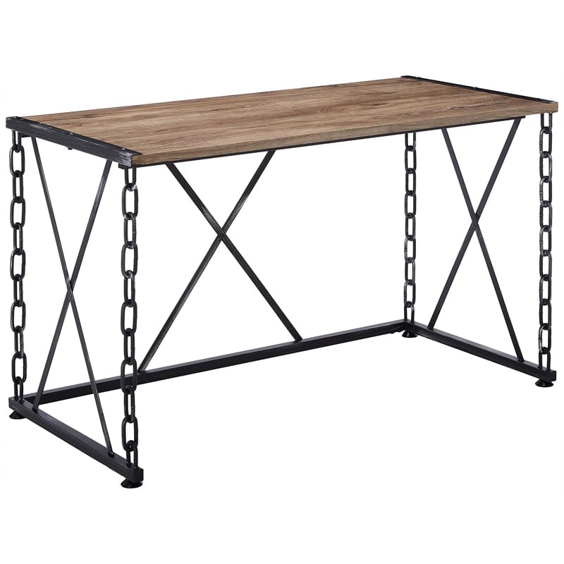 ACME Jodie Rectangular Wooden Top Writing Desk in Rustic Oak and Antique Black