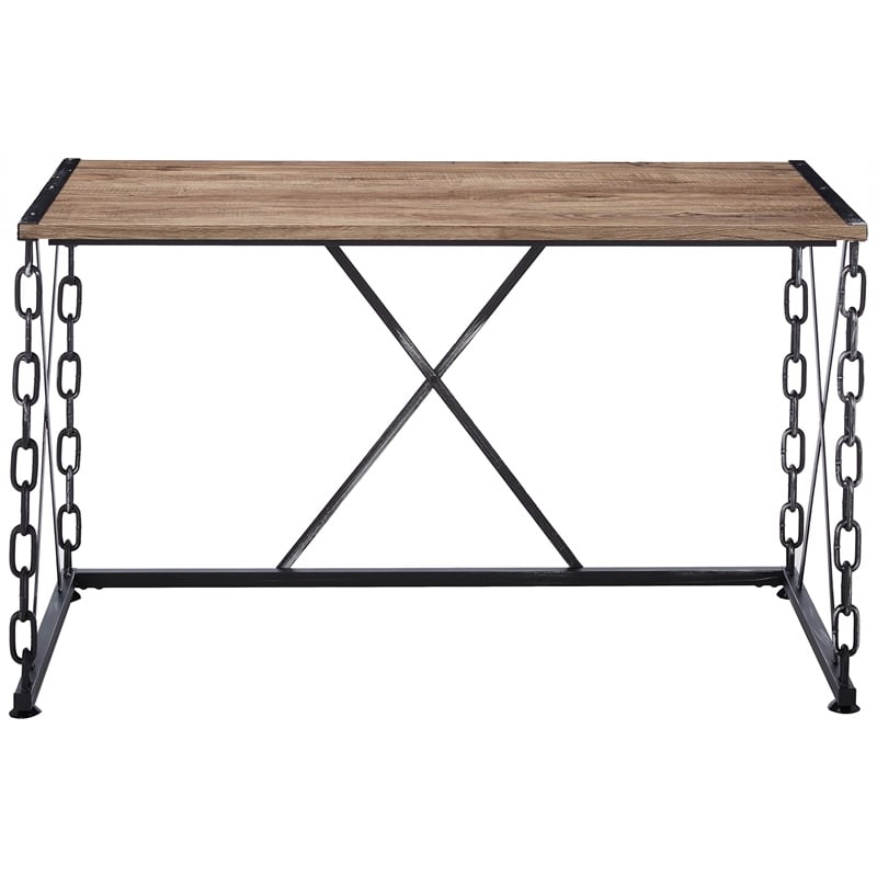 ACME Jodie Rectangular Wooden Top Writing Desk in Rustic Oak and Antique Black