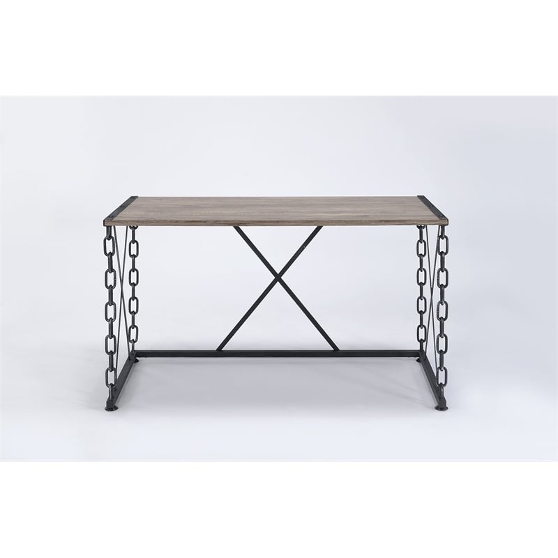 ACME Jodie Rectangular Wooden Top Writing Desk in Rustic Oak and Antique Black