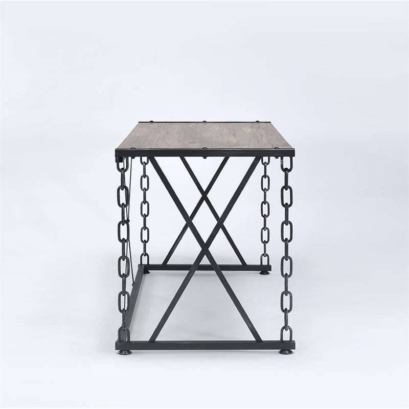 ACME Jodie Rectangular Wooden Top Writing Desk in Rustic Oak and Antique Black