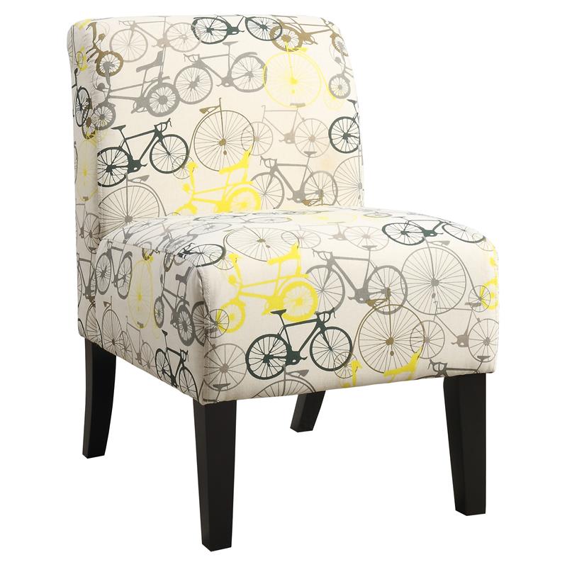 ACME Ollano Fabric Accent Chair with Bike Pattern in Beige and Dark Brown
