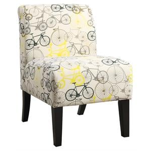 ACME Ollano Fabric Accent Chair with Bike Pattern in Beige and Dark Brown