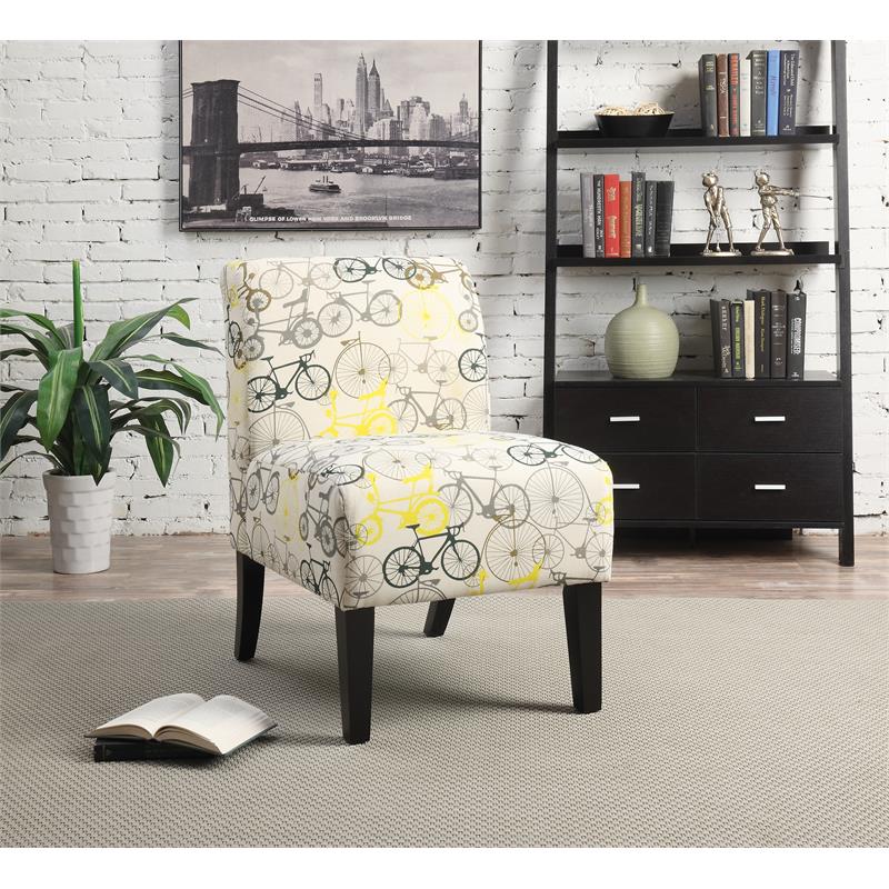ACME Ollano Fabric Accent Chair with Bike Pattern in Beige and Dark Brown