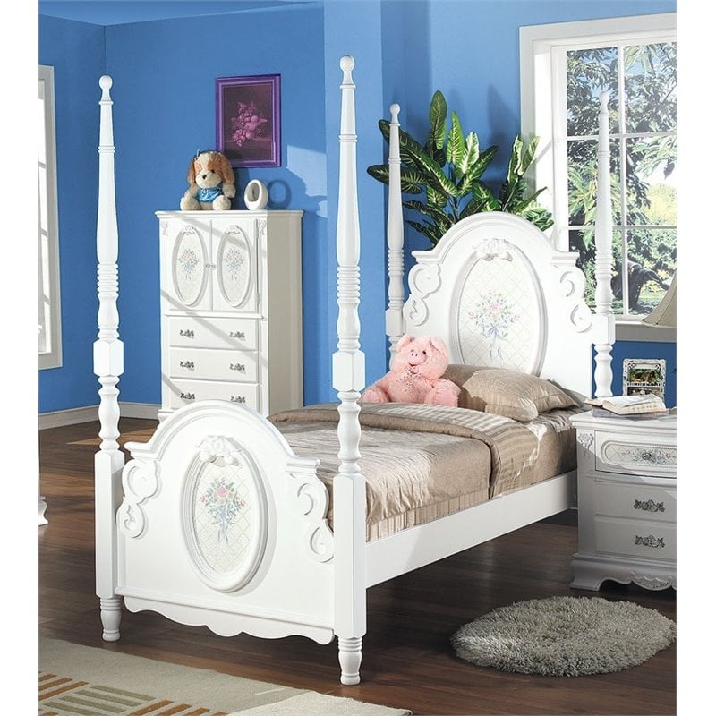 Acme Flora Twin Poster Bed In White 01660t