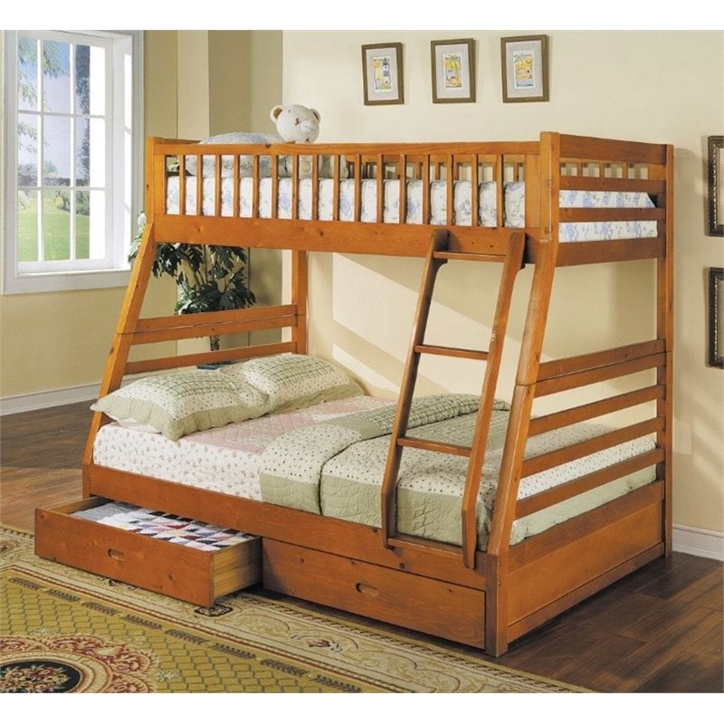 ACME Jason Twin over Full Storage Bunk Bed in Honey Oak - 02018