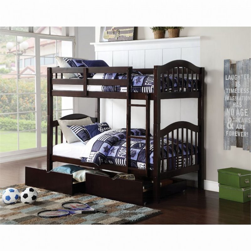 ACME Heartland Twin over Twin Wooden Bunk Bed in Espresso