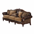 ACME Dreena Rolled Arm Upholstered Faux Leather Sofa with 5 Pillows in Brown