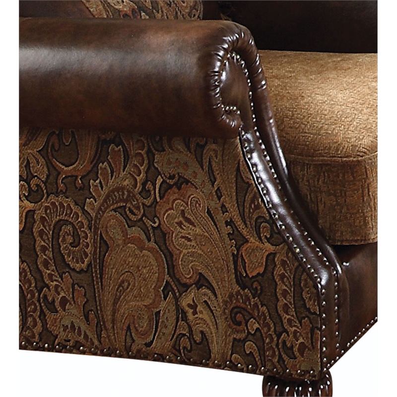 ACME Dreena Rolled Arm Upholstered Chair with 1 Pillow in Brown Faux Leather