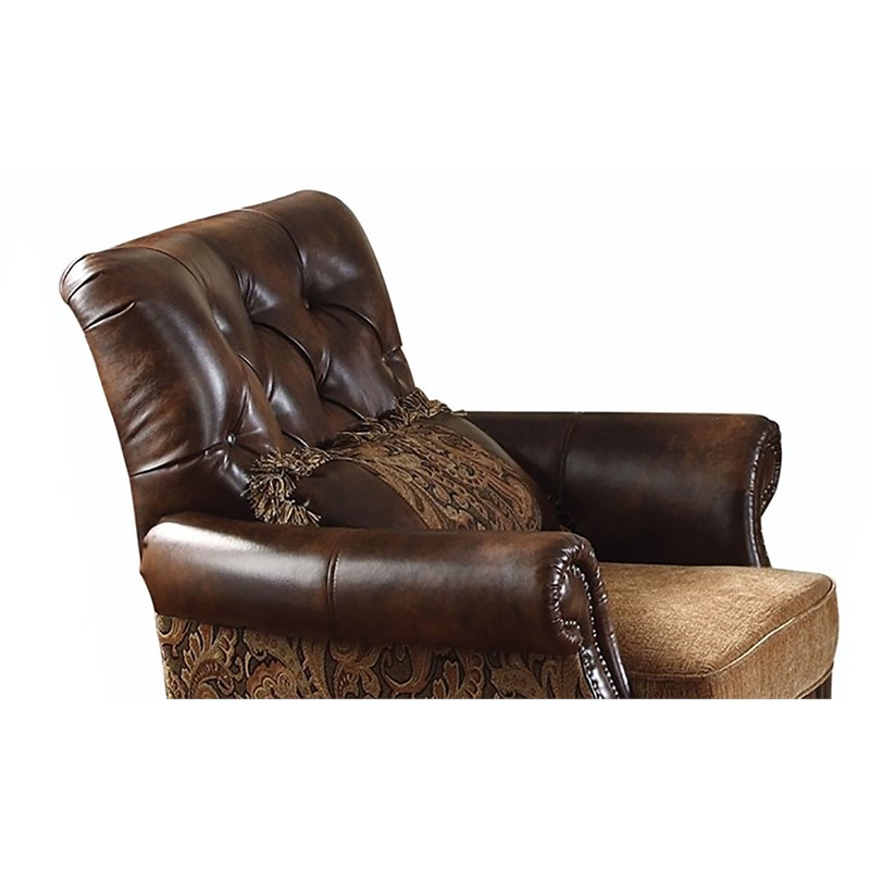 ACME Dreena Rolled Arm Upholstered Chair with 1 Pillow in Brown Faux Leather