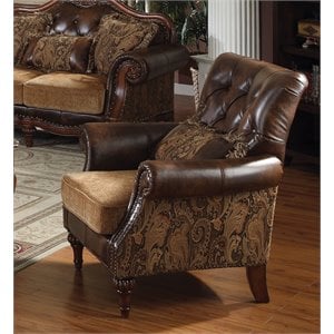 ACME Dreena Rolled Arm Upholstered Chair with 1 Pillow in Brown Faux Leather