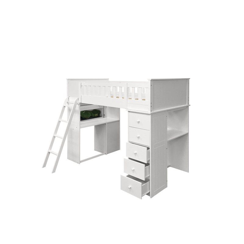 ACME Willoughby Twin Wooden Loft Bed with Desk in White