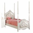 ACME Pearl Wooden Tufted Upholstered Twin Poster Bed in Pearl White