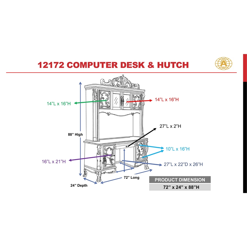 ACME Dresden Wooden Computer Desk with Hutch in Cherry Oak
