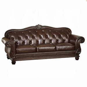 ACME Anondale Leather Tufted Upholstered Sofa in Cherry