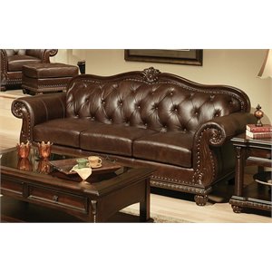 ACME Anondale Tufted Upholstered Leather Sofa in Cherry