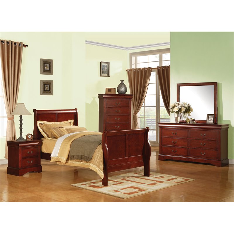 Acme Furniture Louis Philippe III Traditional Wood Sleigh Twin Bed in  Cherry