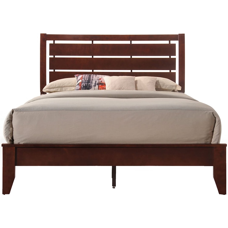 ACME Ilana King Wood Plank Headboard Panel Bed in Brown Cherry