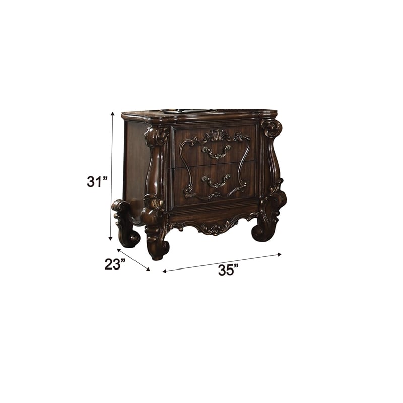 ACME Versailles 2 Drawer Wood Nightstand in Cherry Oak