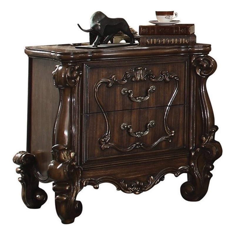 ACME Versailles 2 Drawer Wood Nightstand in Cherry Oak