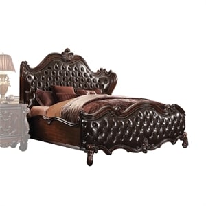 ACME Versailles Tufted Upholstered King Panel Bed in Dark Brown and Cherry Oak