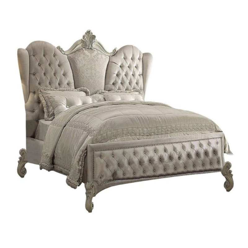 ACME Versailles California King Bed in Ivory and Bone White
