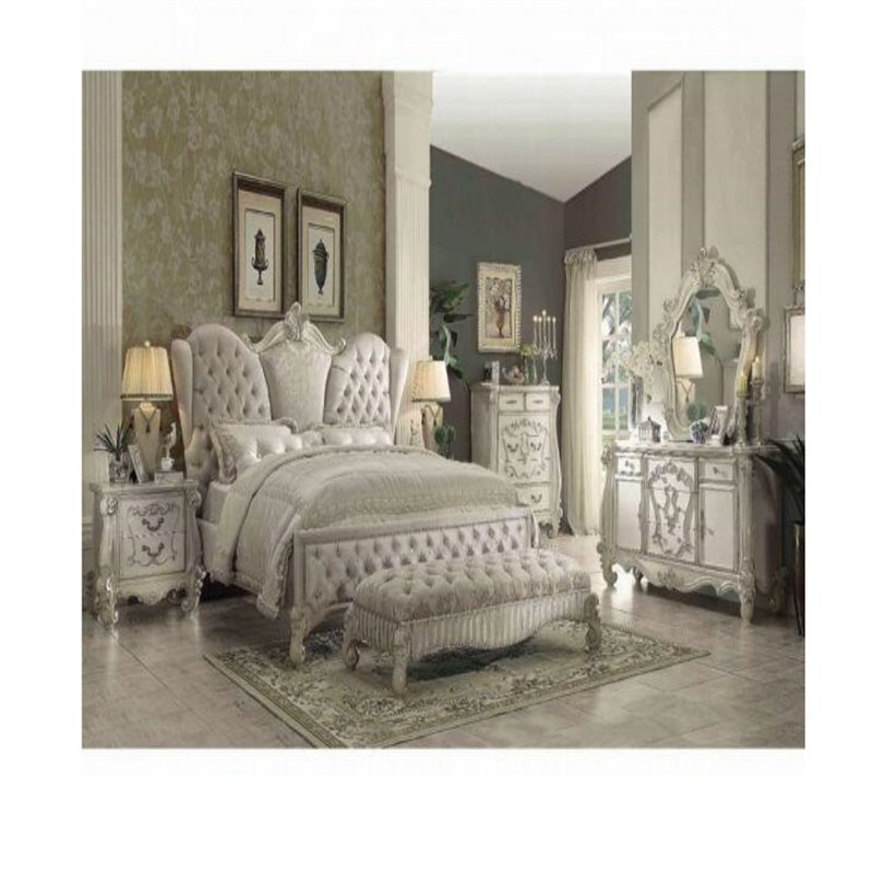 ACME Versailles California King Bed in Ivory and Bone White