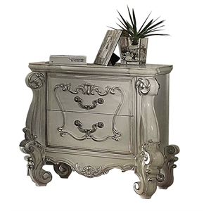 ACME Versailles 2 Drawer Nightstand with Scrolled Leg in Bone White Wood