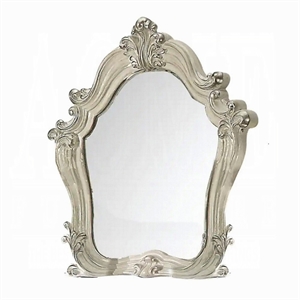 ACME Versailles Arched Top Wood Frame Bedroom Mirror in Bone White
