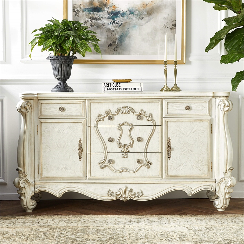 ACME Versailles Wooden 5 Drawer Dresser in Bone and White