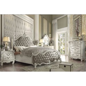 acme versailles queen wings bed in vintage gray and bone white