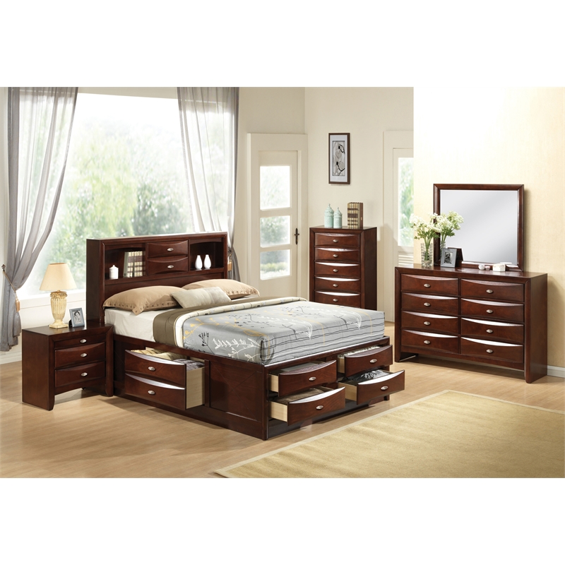ACME Ireland Full Wood Platform Bed with Storage Drawers in Espresso