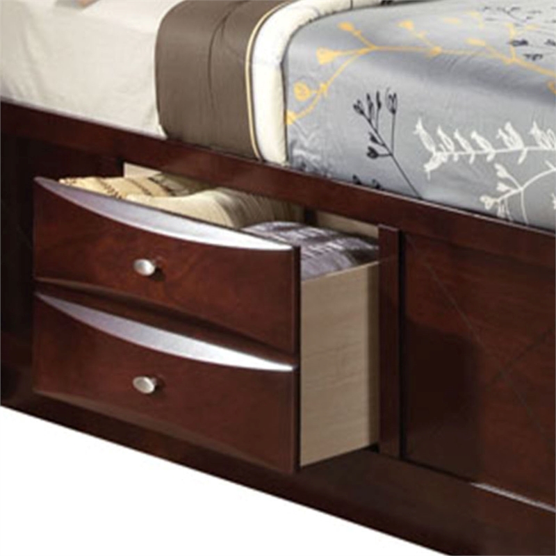 ACME Ireland Full Wood Platform Bed with Storage Drawers in Espresso