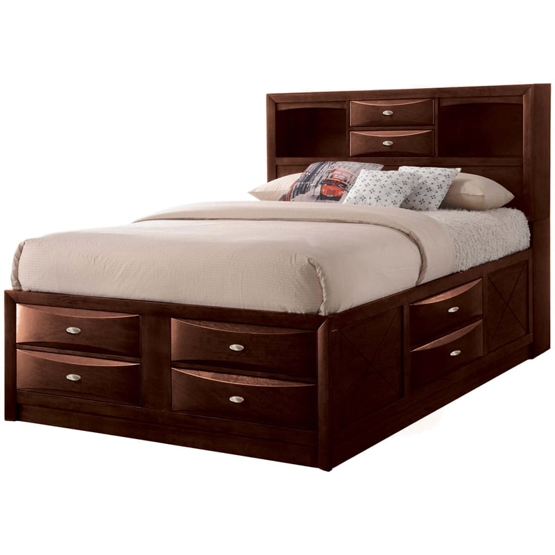 ACME Ireland Full Wood Platform Bed with Storage Drawers in Espresso