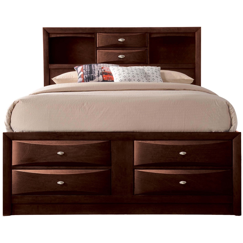 ACME Ireland Full Wood Platform Bed with Storage Drawers in Espresso