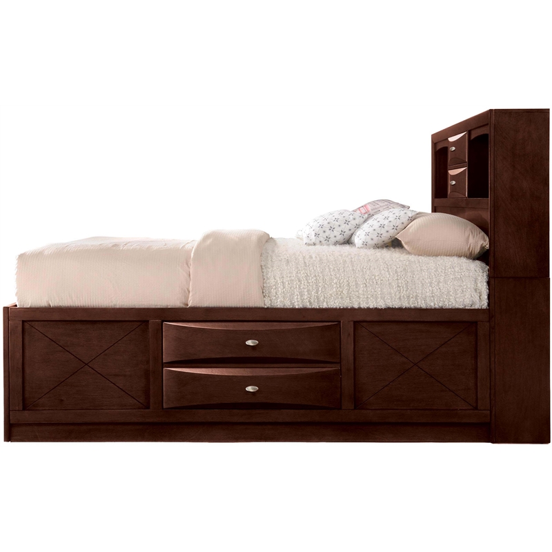 ACME Ireland Full Wood Platform Bed with Storage Drawers in Espresso