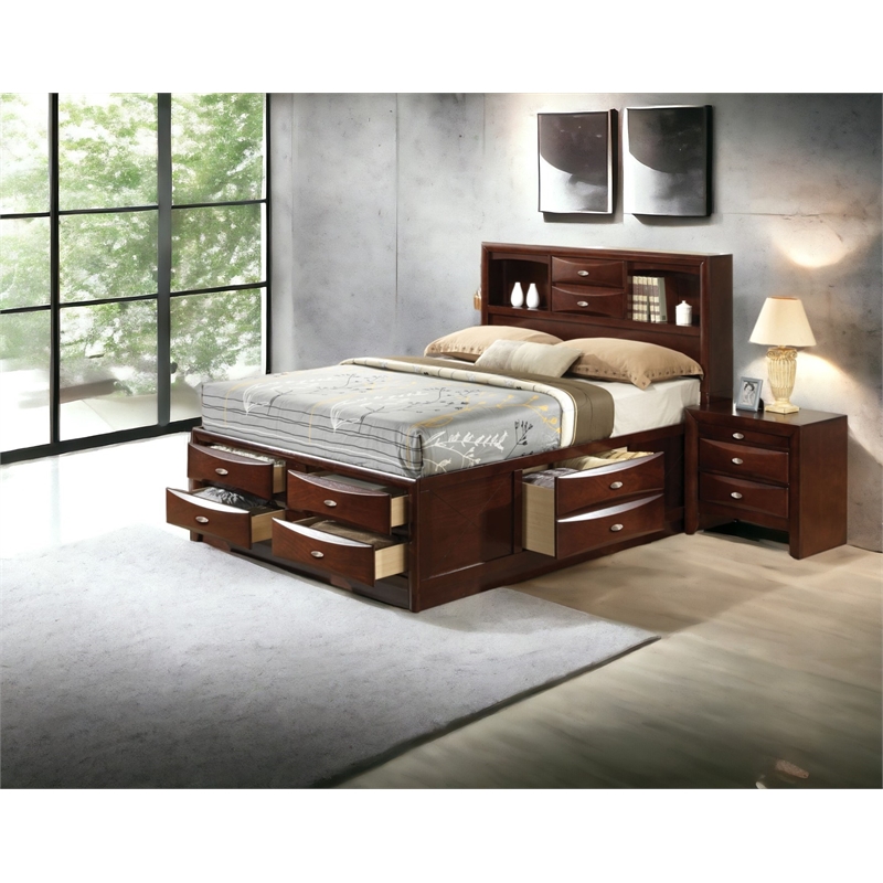 ACME Ireland Full Wood Platform Bed with Storage Drawers in Espresso